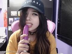 Horny teen shows her blowjob skills with a dildo in front of the webcam
