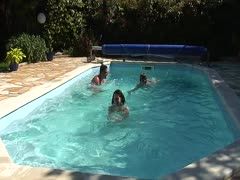 Hot threesome in the pool